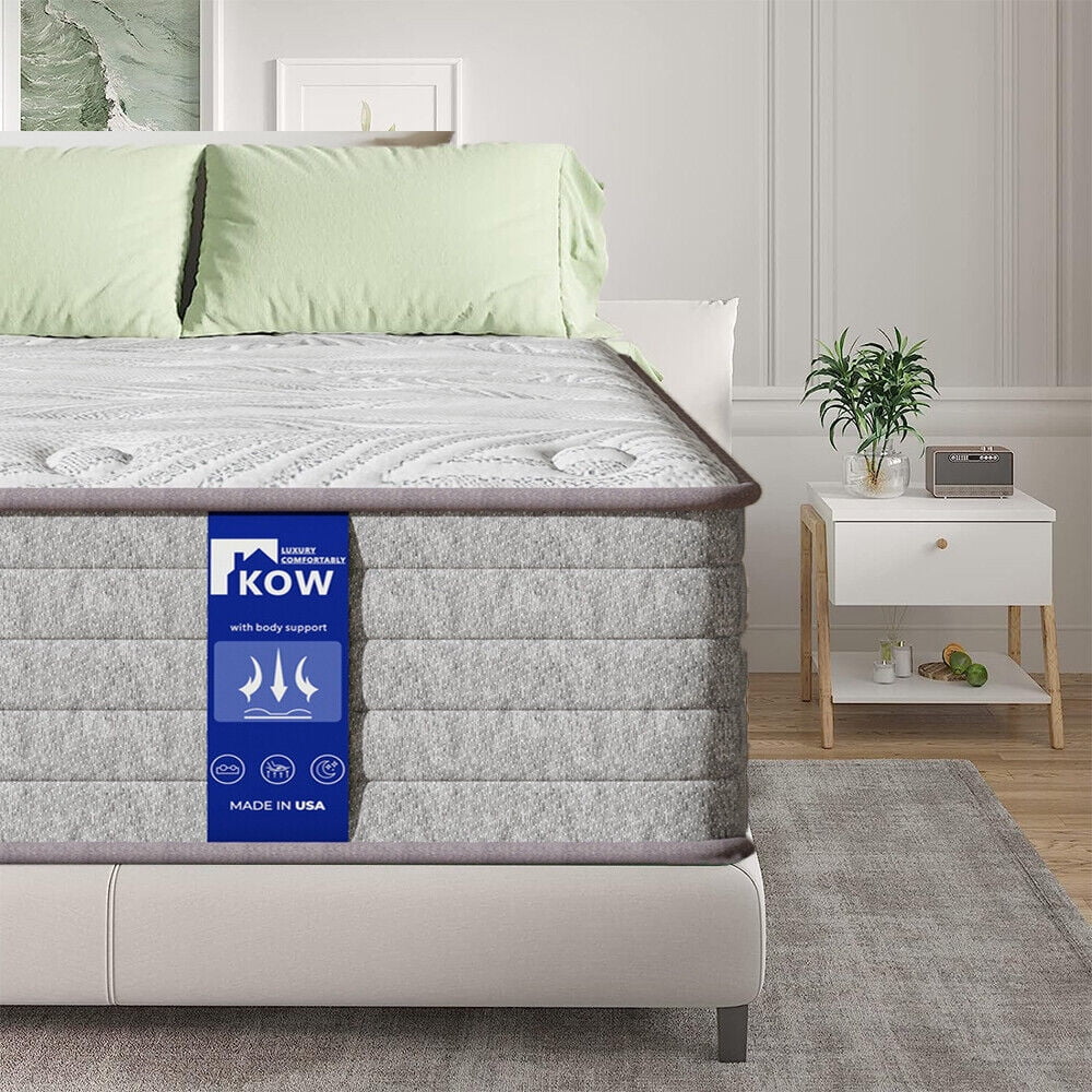 KOW Hybrid Mattress 12" Full Size Gel Memory Foam Pocket Spring Mattress in a Box Medium Firm Adult