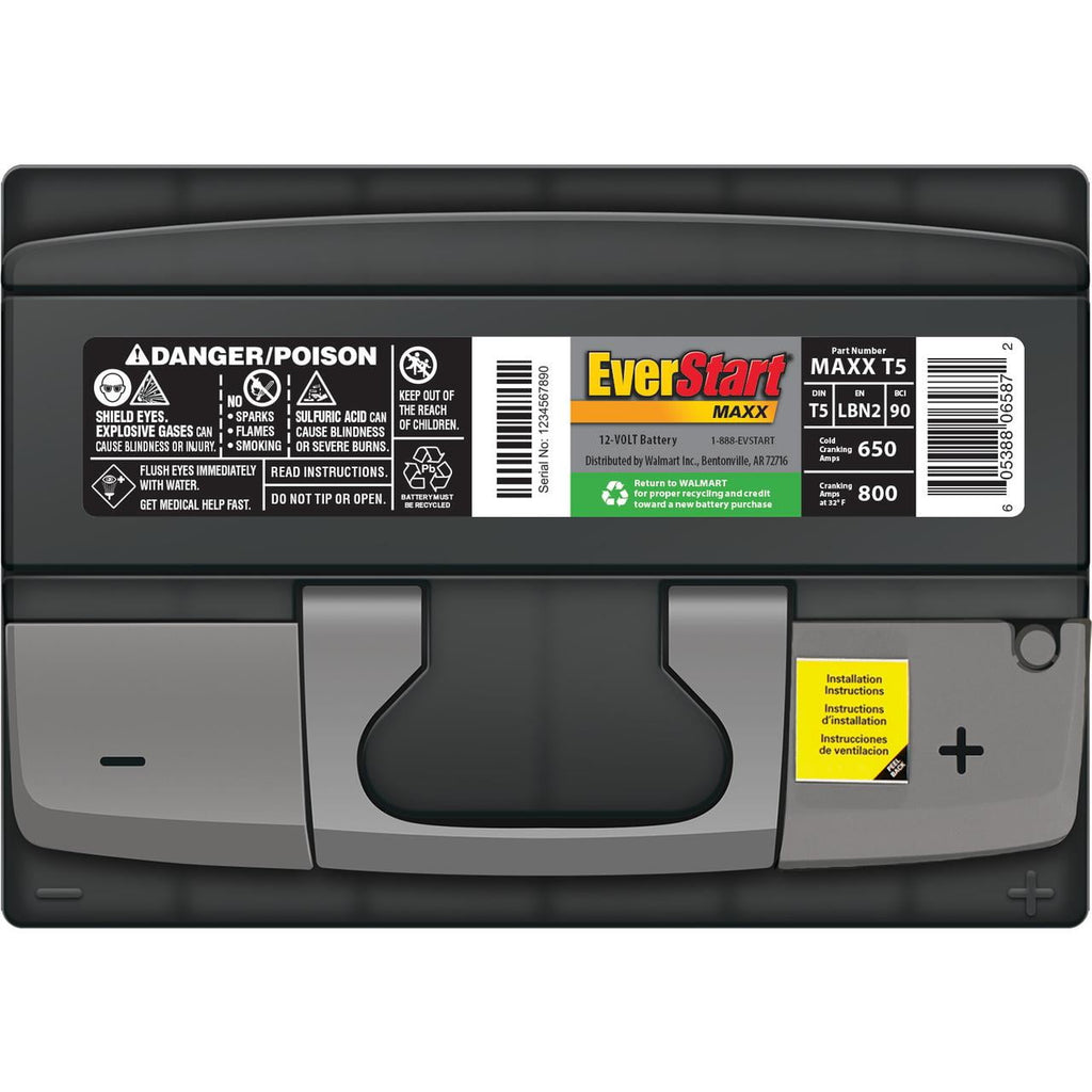 EverStart Maxx Lead Acid Automotive Battery, Group Size T5 12 Volt, 600 CCA 95 RC