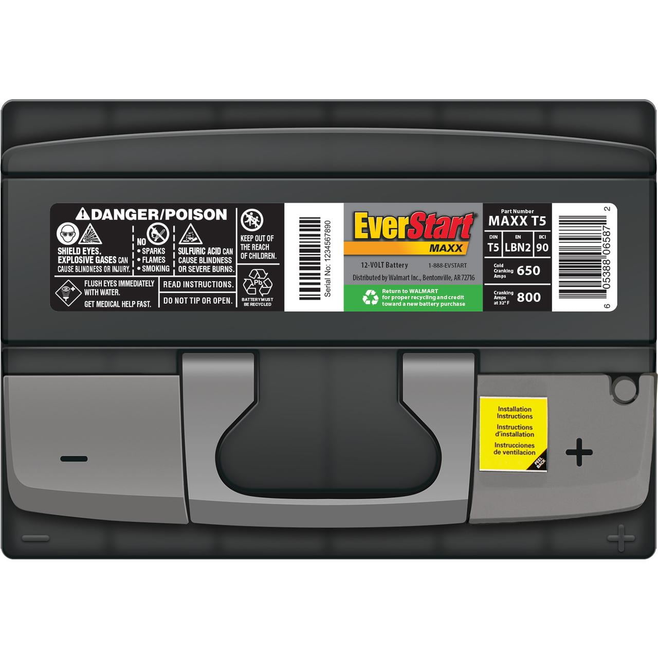 EverStart Maxx Lead Acid Automotive Battery, Group Size T5 12 Volt, 600 CCA 95 RC