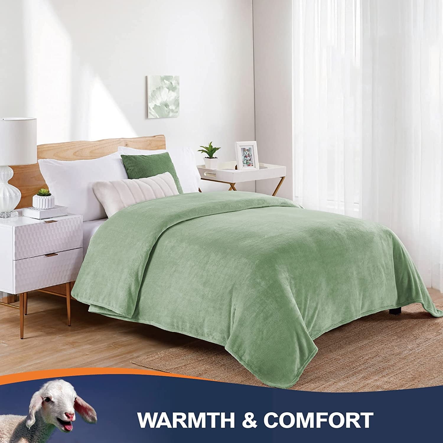 Walensee Ultra Soft Microplush Fleece Throw Blanket, 50" x 60", Orange, Machine Washable