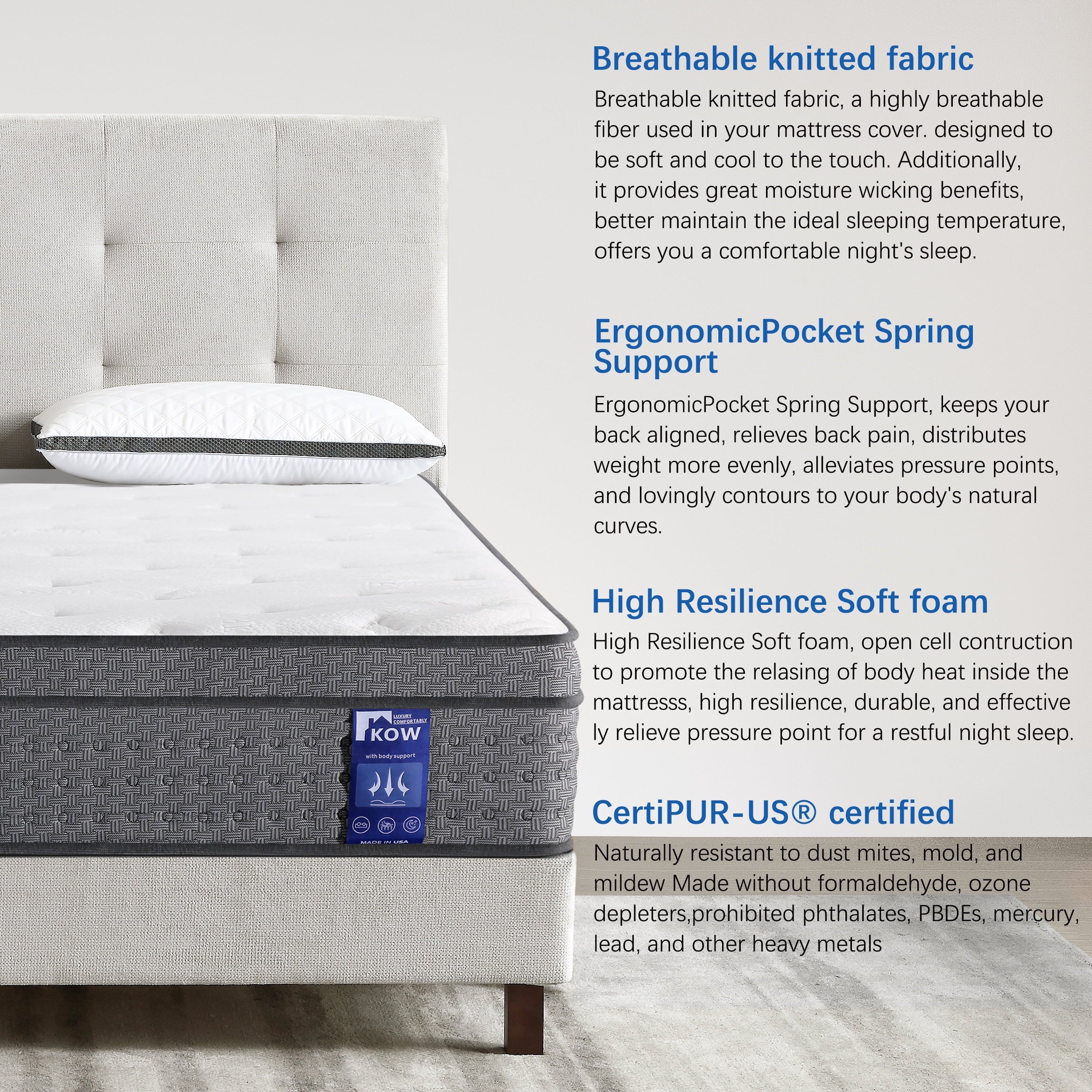 KOW Mattress 12 inch Full Size, Gel Memory Foam Hybrid Mattress in a Box, Cozy Sleep