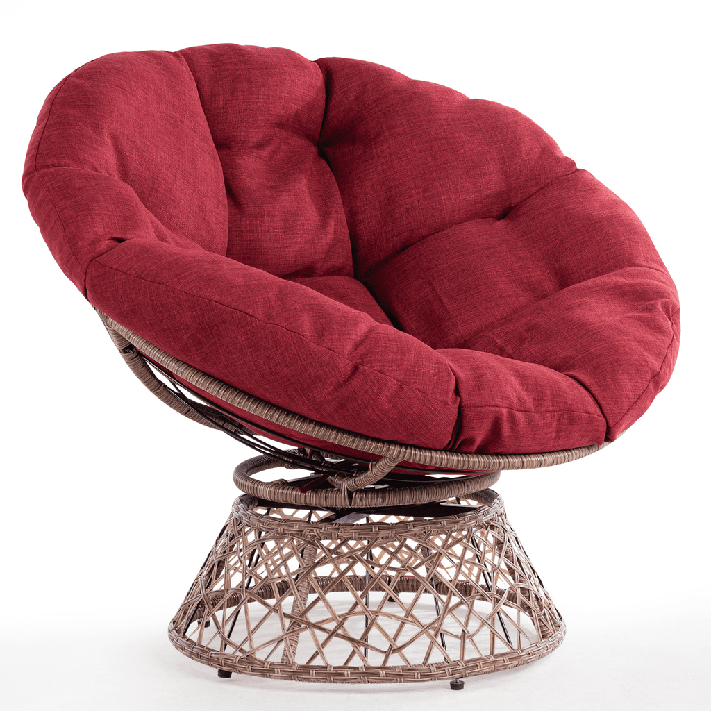 Bme 360 Swivel Comfy Papasan Chair with Fabric Cushion, Sturdy Metal Frame (Cream Vanilla - Black Frame)