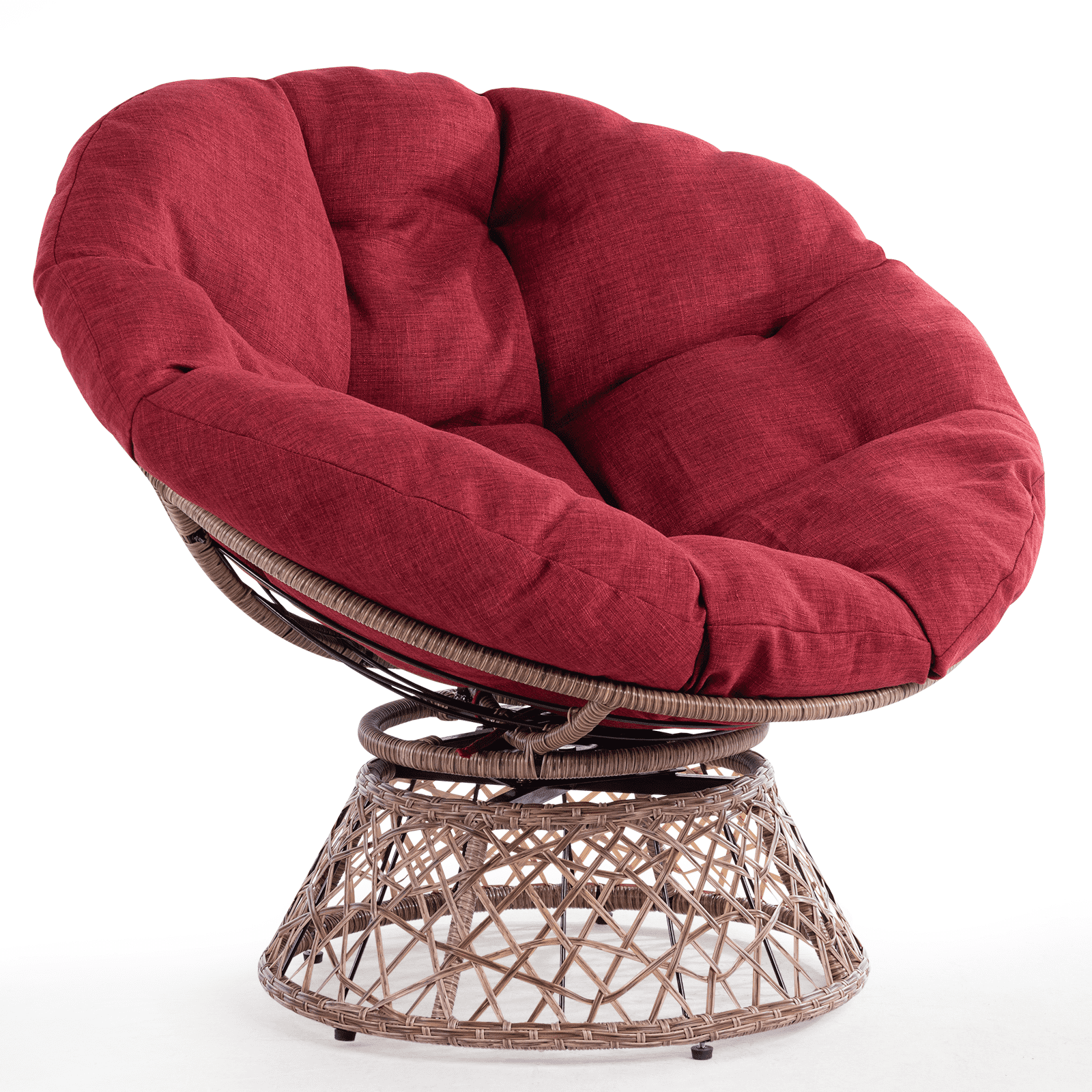 Bme 360 Swivel Comfy Papasan Chair with Fabric Cushion, Sturdy Metal Frame (Cream Vanilla - Black Frame)