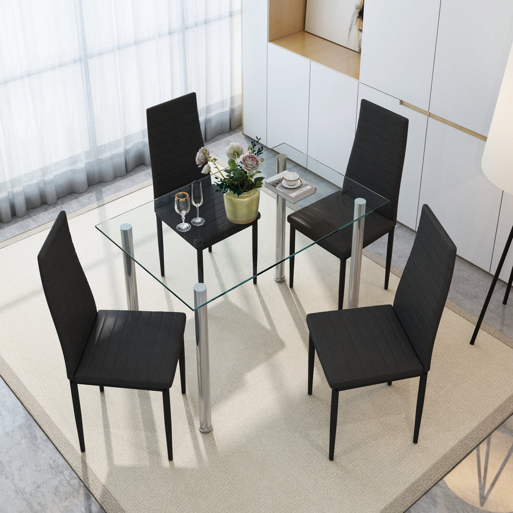 PAPROOS Dining Table Set for 4, Modern 5-Piece Kitchen Table Set with Faux Marble Top and Velvet Upholstery Chairs, Heavy Duty Dinette Sets for Breakfast Nook, Dining Room Table and Chairs, Gray