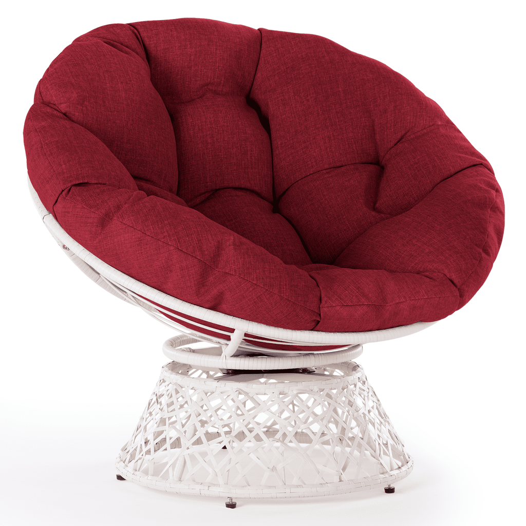 Bme 360 Swivel Comfy Papasan Chair with Fabric Cushion, Sturdy Metal Frame (Cream Vanilla - Black Frame)