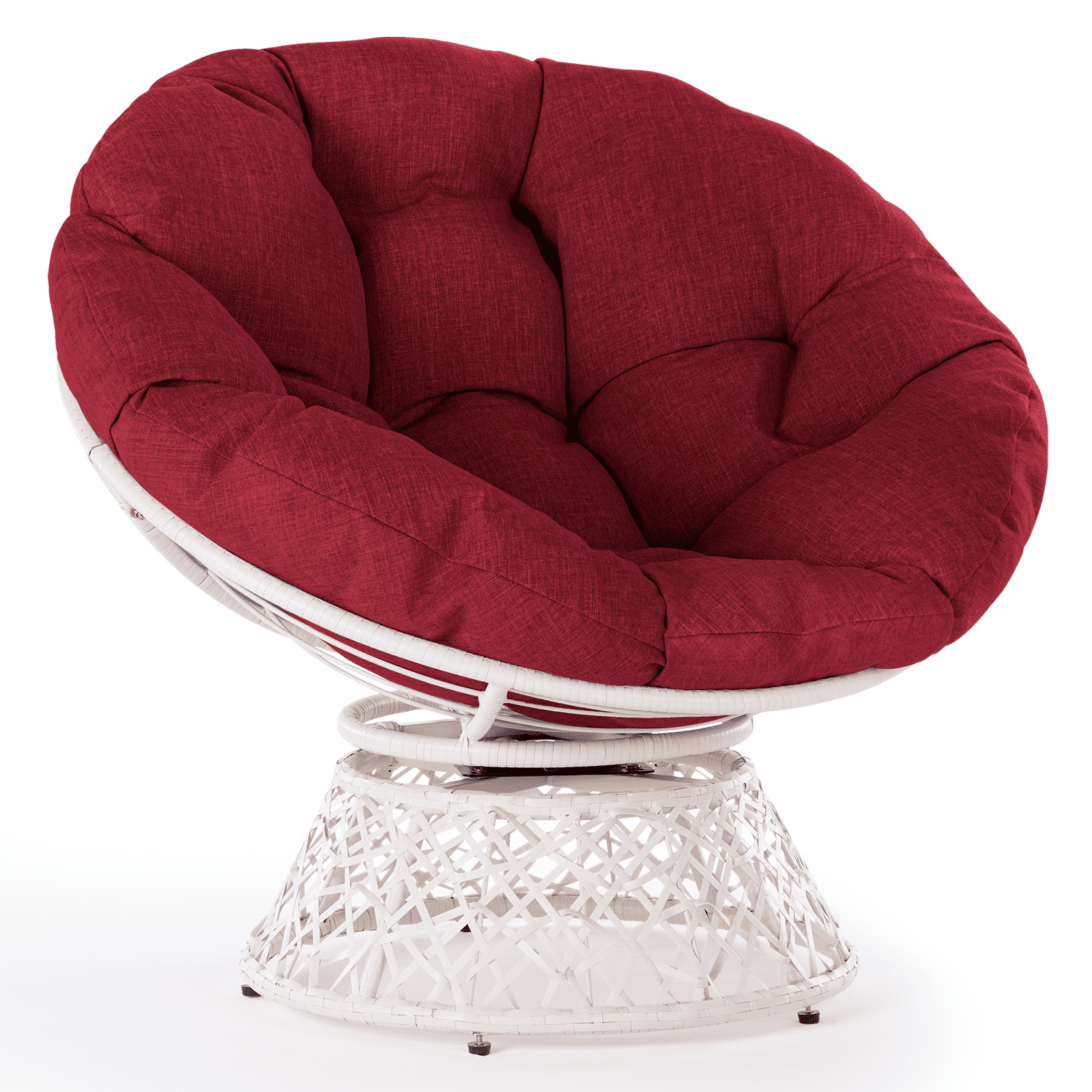 Bme 360 Swivel Comfy Papasan Chair with Fabric Cushion, Sturdy Metal Frame (Cream Vanilla - Black Frame)