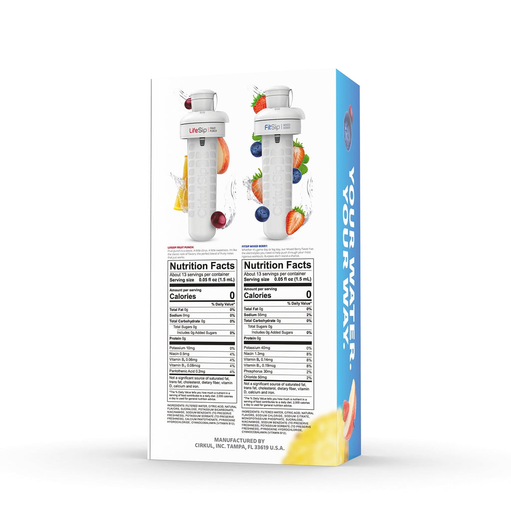 Cirkul 22oz Plastic Water Bottle Starter Kit with Blue Lid and 2 Flavor Cartridges (Fruit Punch & Mixed Berry)