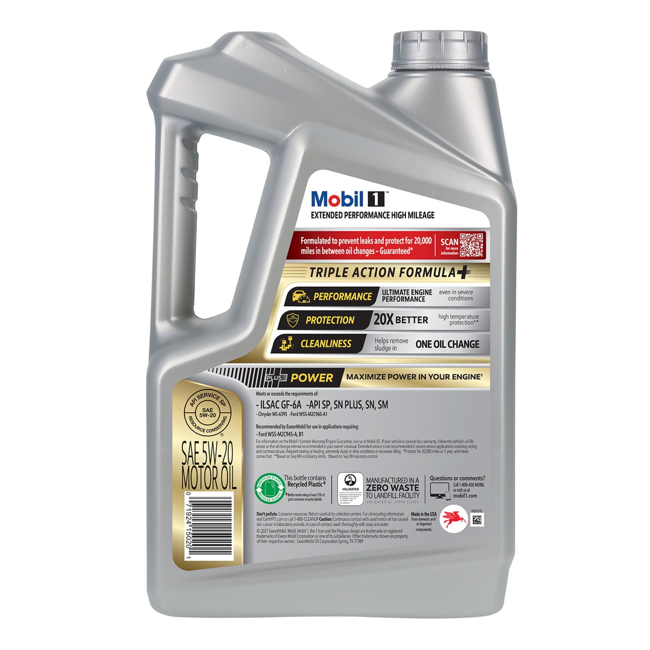 Mobil 1 Extended Performance High Mileage Full Synthetic Motor Oil 5W-20, 5 Quart