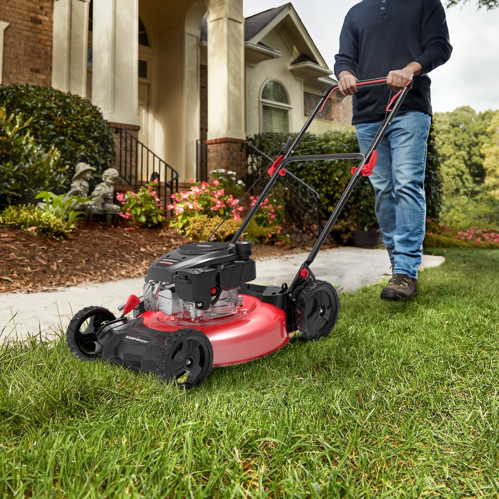 PowerSmart Gas Lawn Mower, 21 inches 144cc 2-in-1 Walk-Behind , Side Discharge Push Lawn Mower