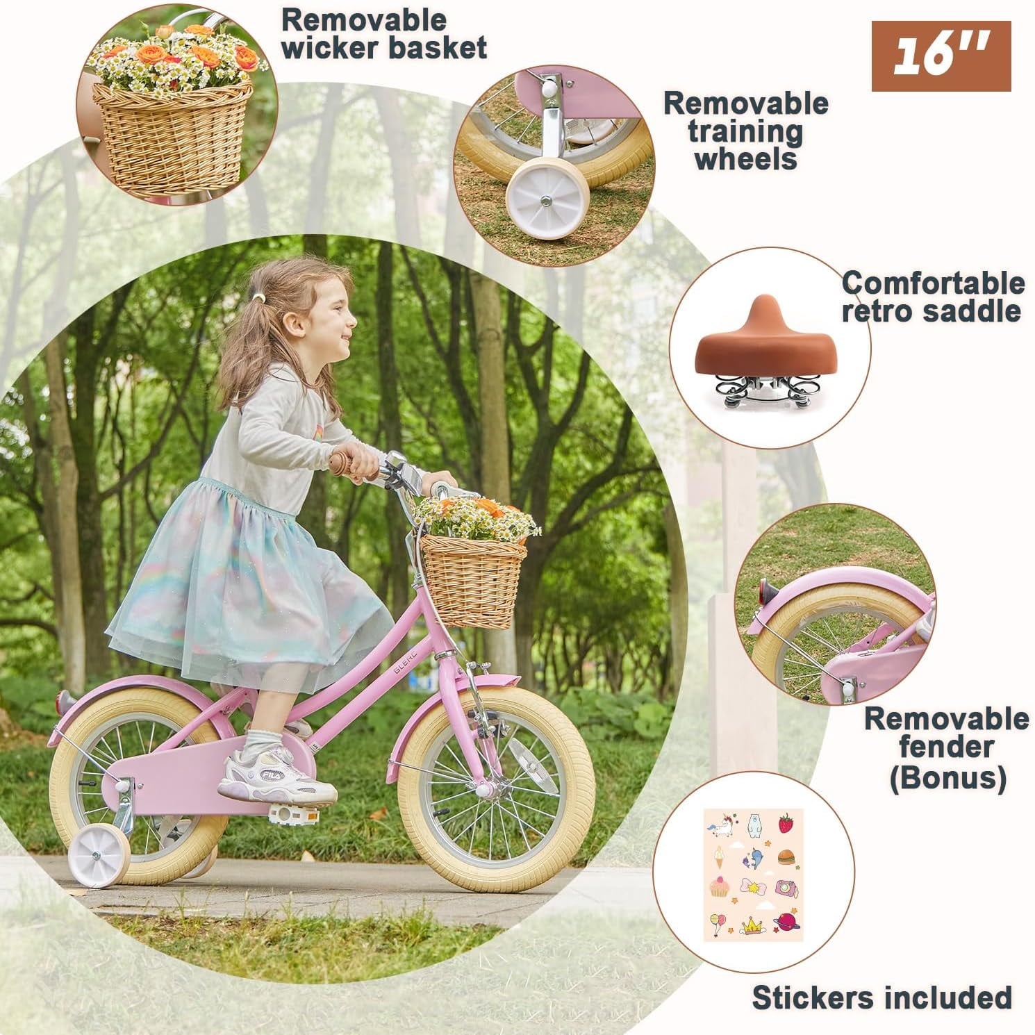 Glerc Little Molly 14 inch Kids Girls Bike for 3-5 Years Old Little Child,Yellow