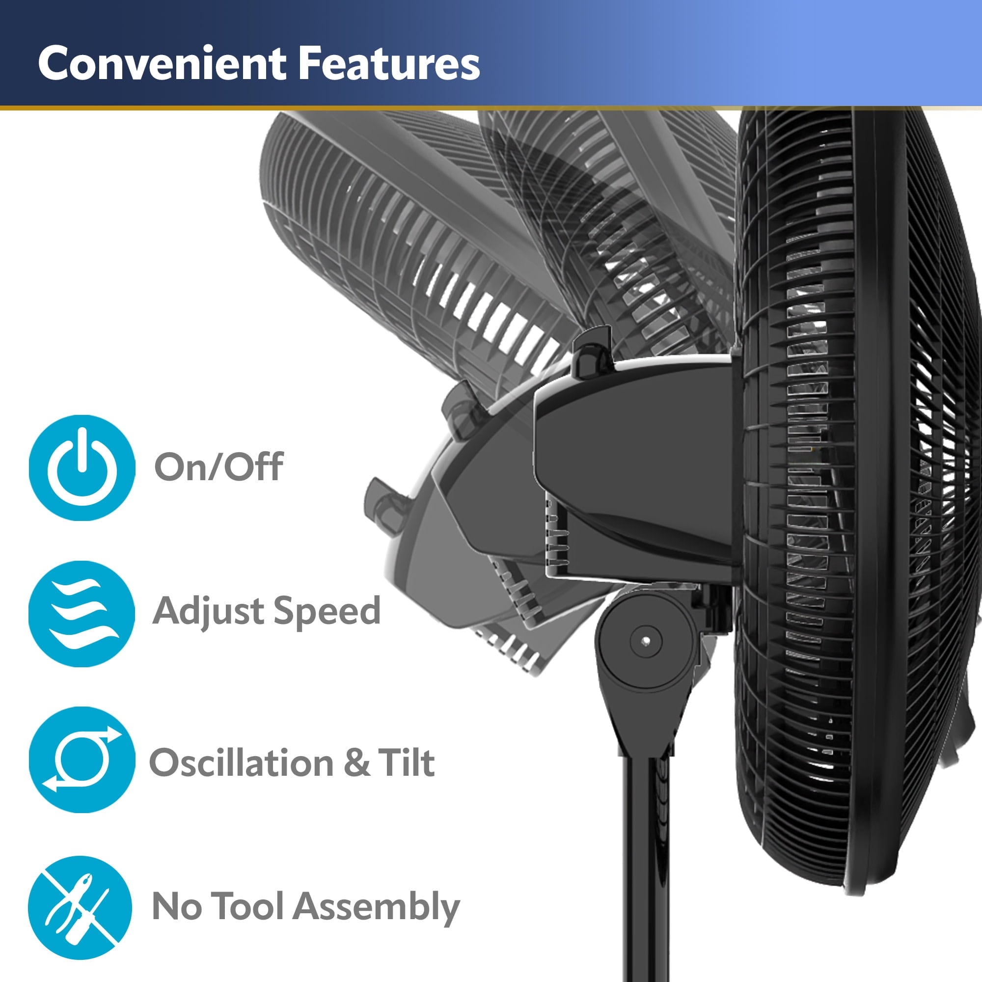 Lasko 16" Oscillating Adjustable Pedestal Fan with 3-Speeds, 47" H, Black, S16500, New
