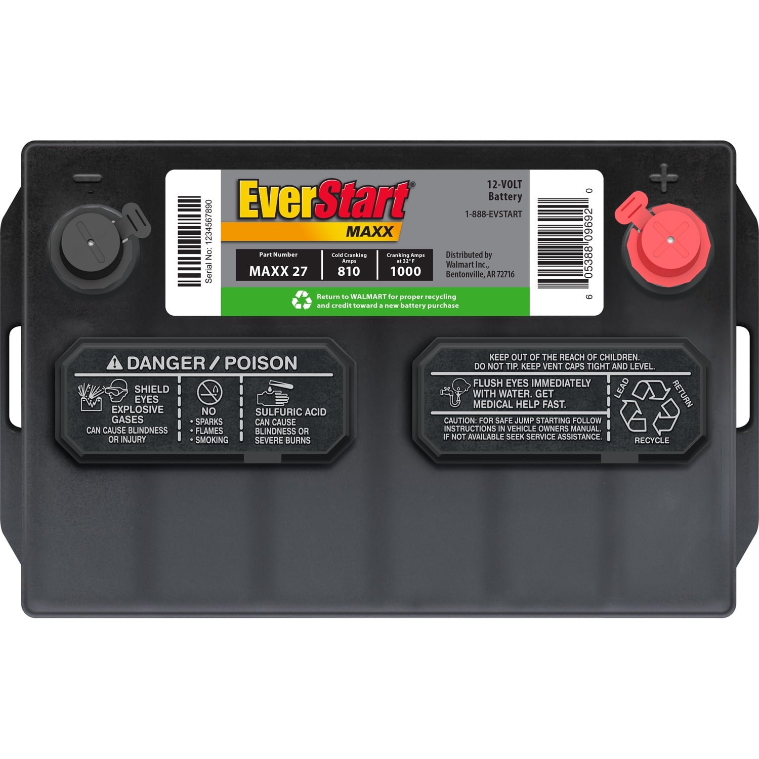 EverStart Maxx Lead Acid Automotive Battery, Group Size 27 12 Volt, 830 CCA