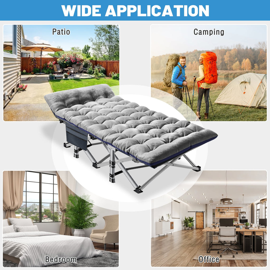 MOPHOTO 75" Portable Folding Bed for Adults, Rollaway Guest Bed Sleeping Cot with Mattress, Heavy Duty Outdoor Camping Cot with Carry Bag