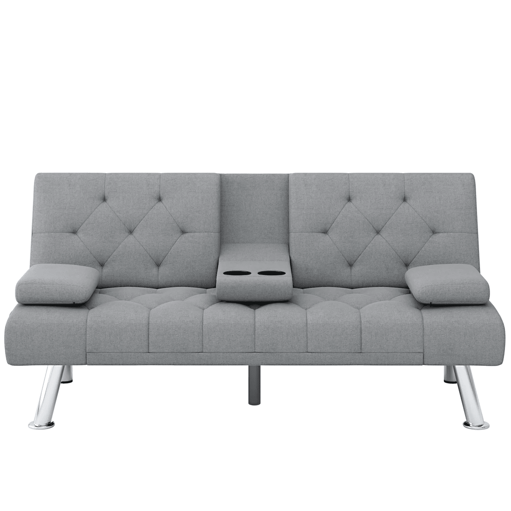Homfa Convertible Futon Sofa Bed, 66.3'' Upholstered Removable Armrests,Gray Finish