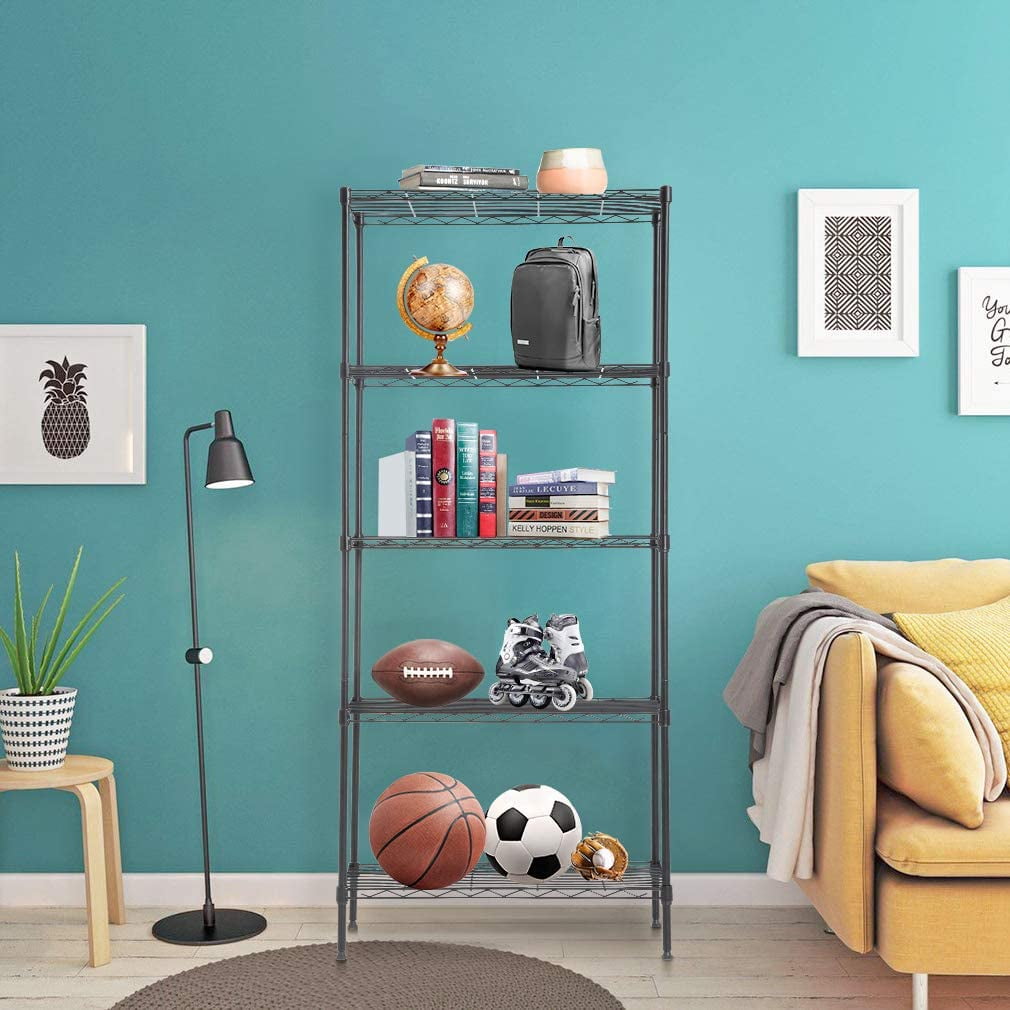 BestMassage Heavy Duty 24"W x 14"D x 60"H 5-Shelf Metal Freestanding Shelves, Black