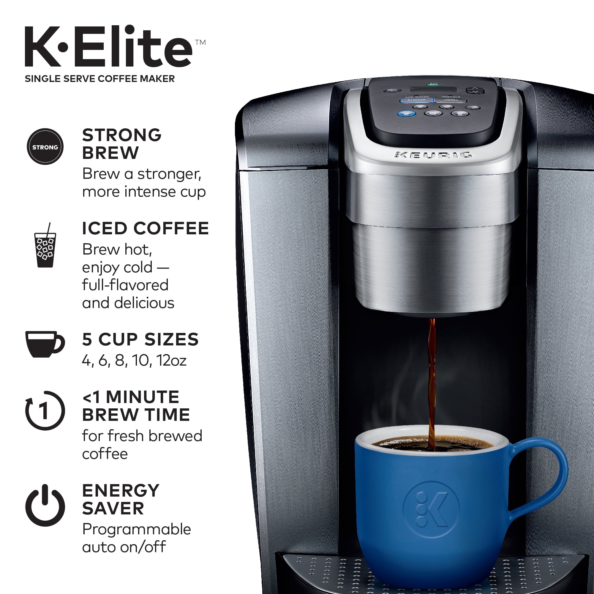Keurig K-Elite Single-Serve K-Cup Pod Coffee Maker, Brushed Slate
