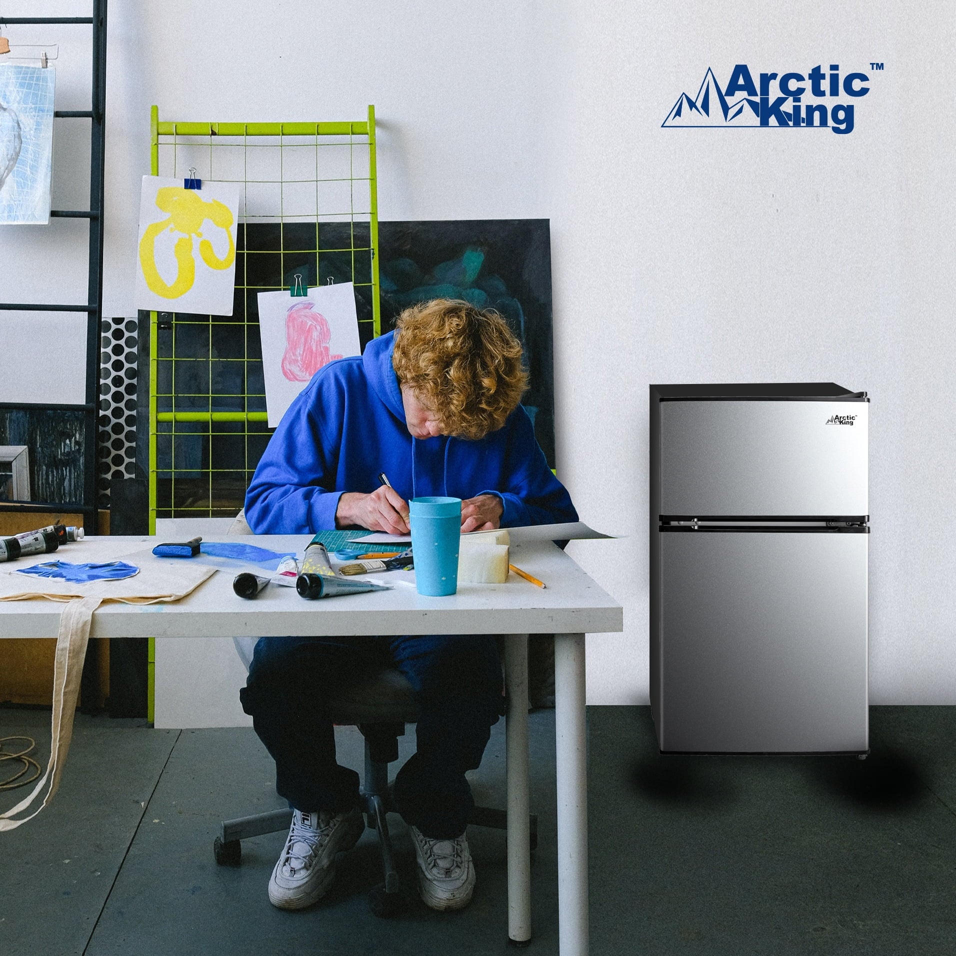 Arctic King 3.2 Cu ft Two Door Mini Fridge with Freezer, Stainless Steel, E-Star