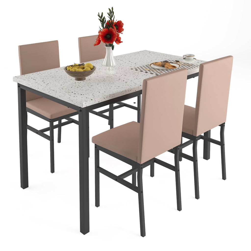 PAPROOS Dining Table Set for 4, Modern 5-Piece Kitchen Table Set with Faux Marble Top and Velvet Upholstery Chairs, Heavy Duty Dinette Sets for Breakfast Nook, Dining Room Table and Chairs, Gray