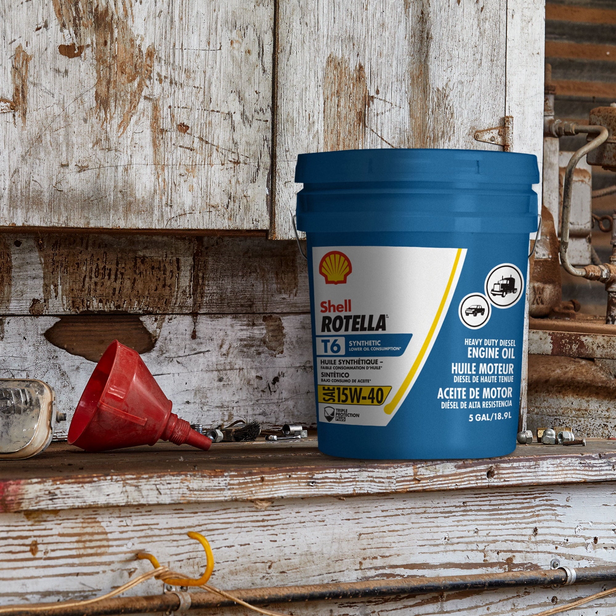 Shell Rotella T6 Full Synthetic 15W-40 Diesel Engine Oil, 5 Gallon