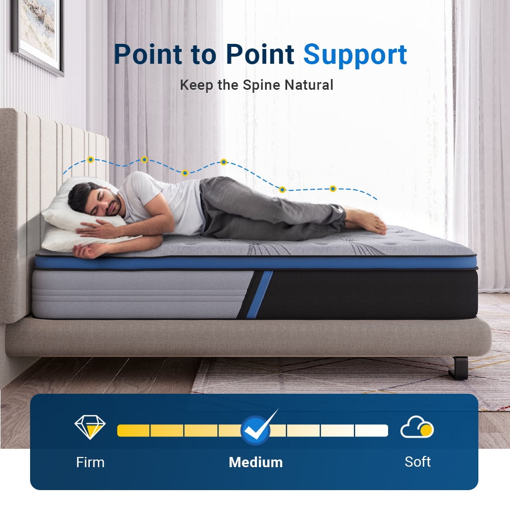 Avenco Queen Size Firm, 12-Inch Hybrid Mattress in a Box, Innerspring and Gel Memory Foam, Gray, Pillow Top