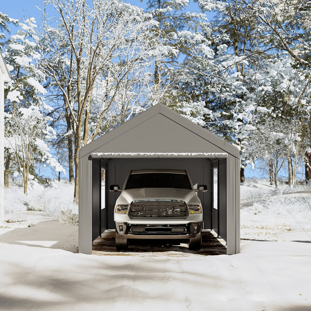 Gardesol Carport, 12'x20' Extra Large Heavy Duty Carport with Removable Sidewalls & Doors, Portable Garage Car Canopy for Car, Truck, SUV, Beige