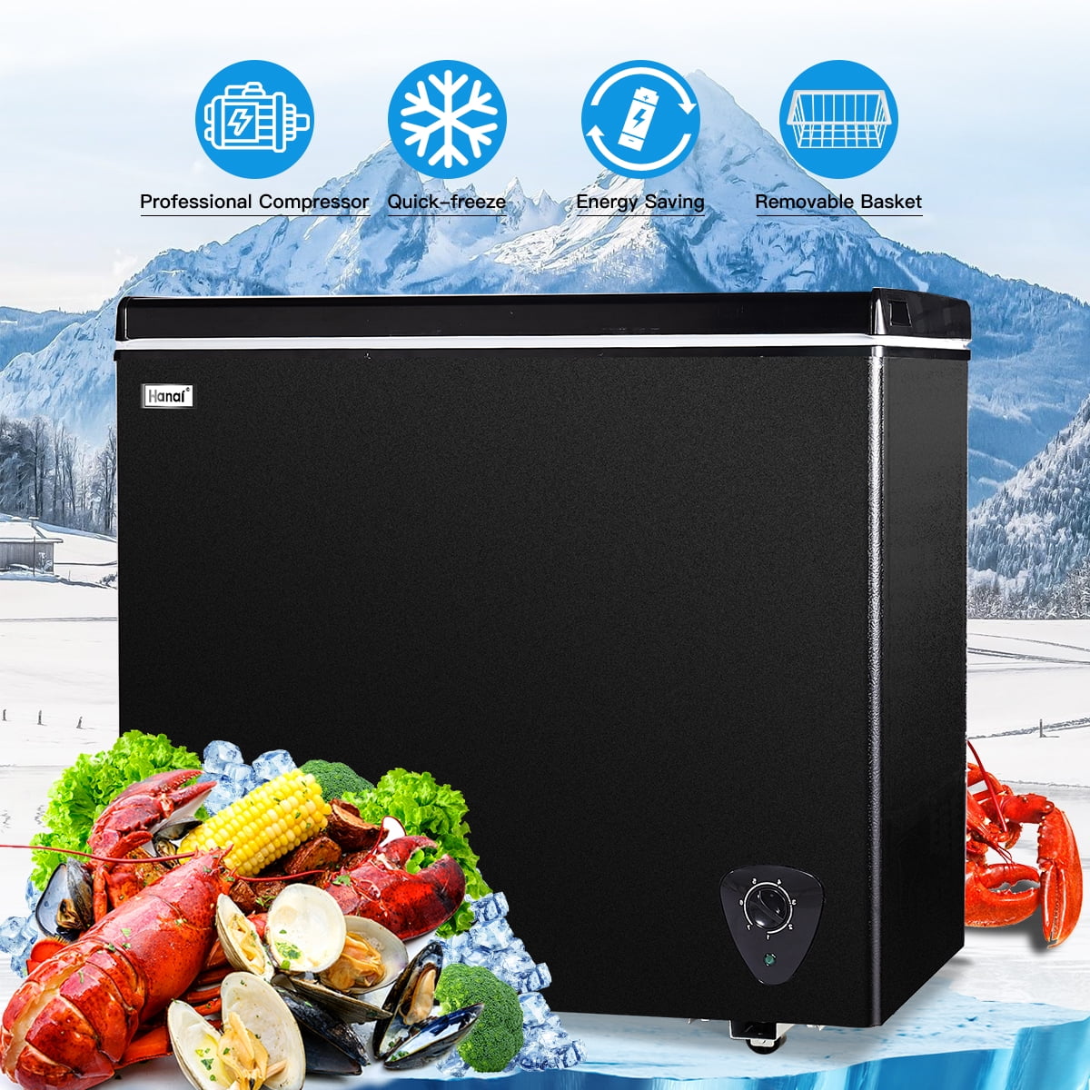 WANAI Chest Freezer 3.5 Cu ft,Small Chest Freezer,Upright Single Door Refrigerator,Black