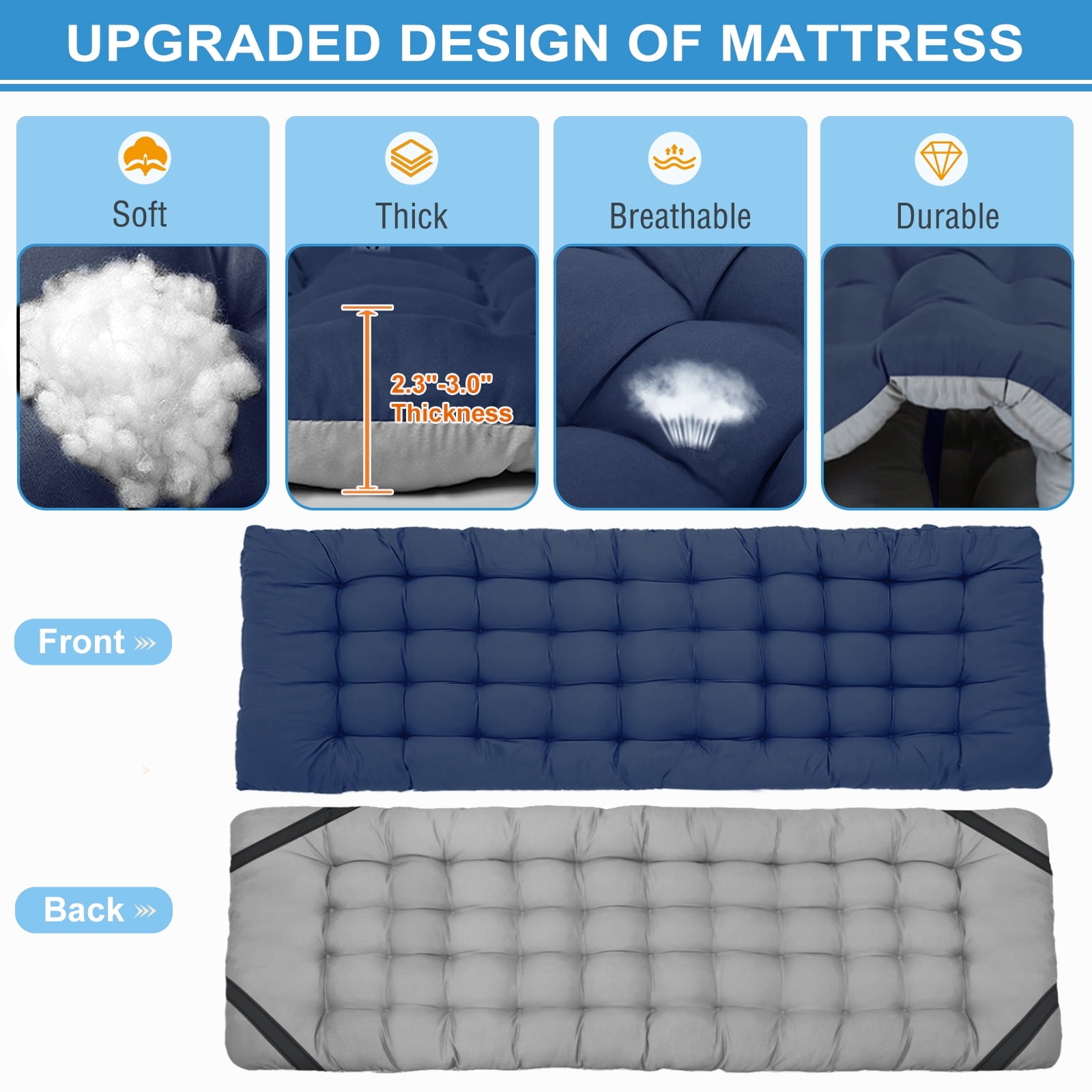 MOPHOTO 75" Portable Folding Bed for Adults, Rollaway Guest Bed Sleeping Cot with Mattress, Heavy Duty Outdoor Camping Cot with Carry Bag