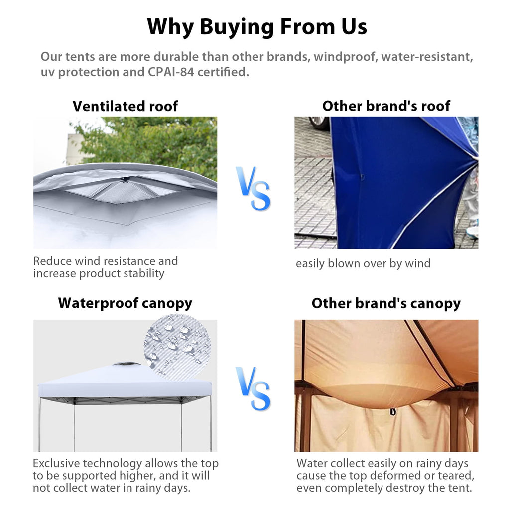 Summit Living 10x10ft Pop-up Canopy Tent Straight Legs Instant Canopy for Outside with Wheeled Bag - Blue