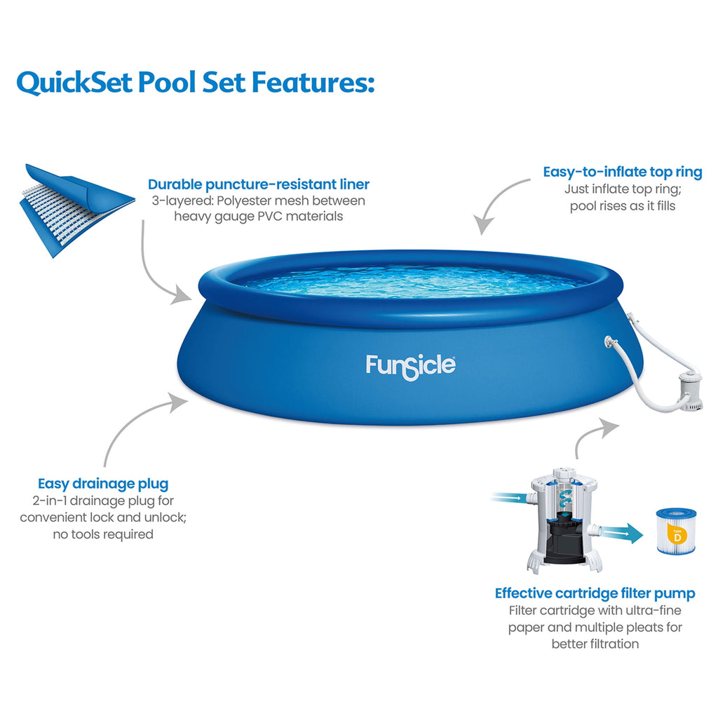 Funsicle 15' x 36" QuickSet Inflatable Ring Top Outdoor Pool w/Pump