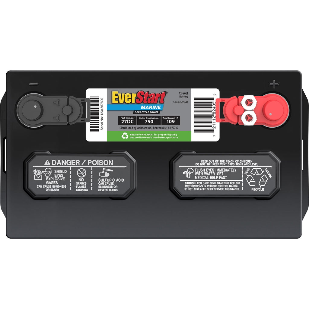 EverStart Lead Acid Marine & RV Deep Cycle Battery, Group Size 27DC 12 Volt, 740 MCA