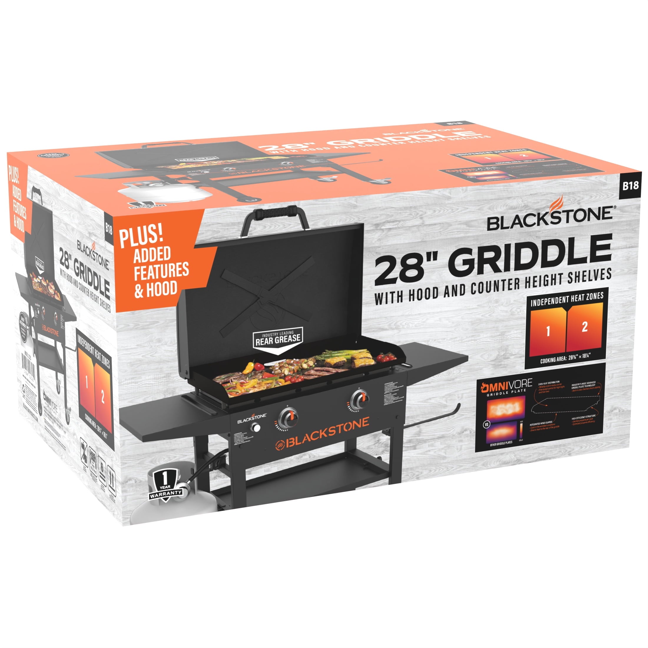 Blackstone 2-Burner 28” Propane Griddle with Hood and Omnivore Griddle Plate