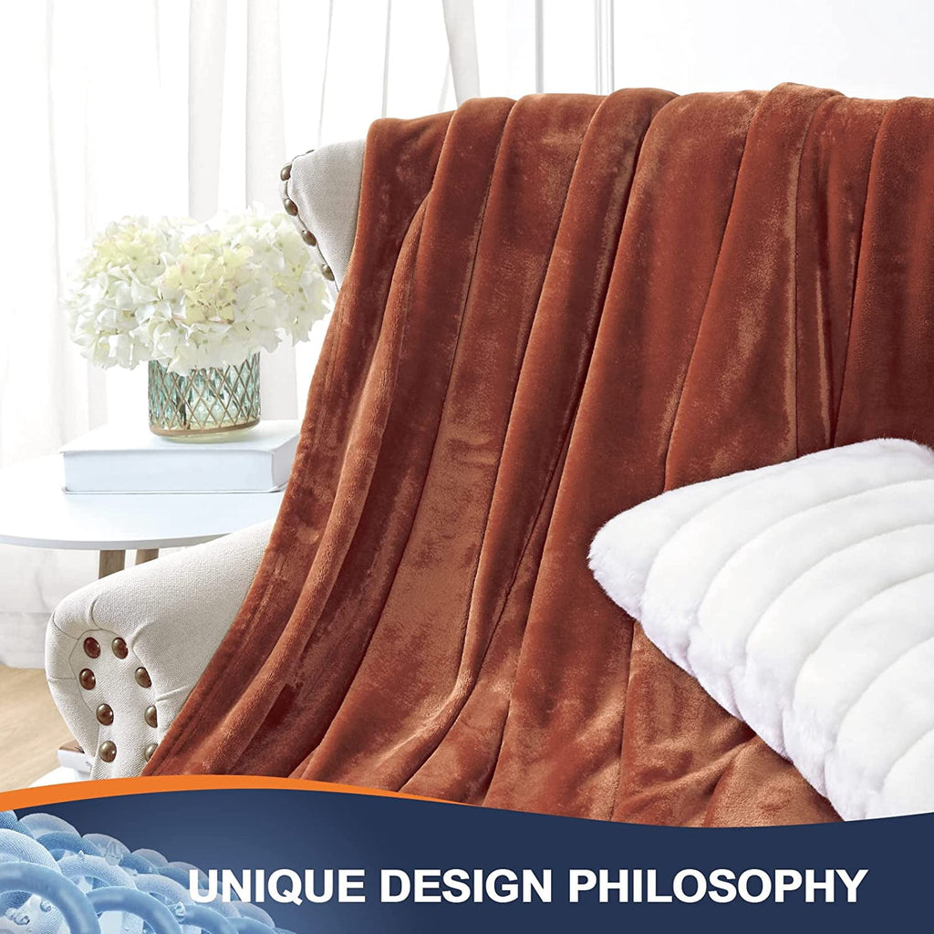 Walensee Ultra Soft Microplush Fleece Throw Blanket, 50" x 60", Orange, Machine Washable