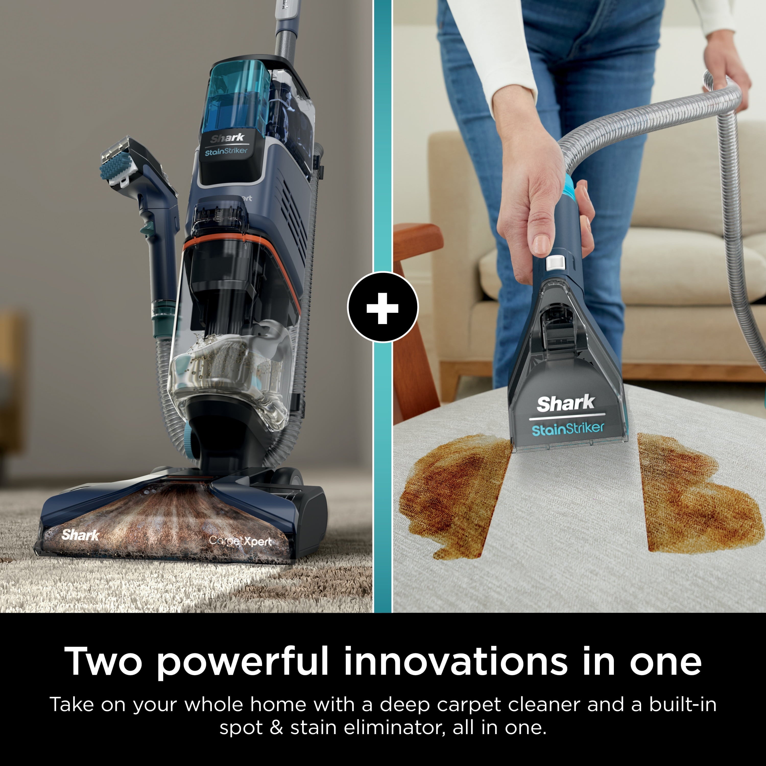 Shark CarpetXpert with StainStriker, Upright Carpet & Upholstery Cleaner, Built-in Spot & Stain Eliminator, Deep Cleaning & Tough Stain Removal, Carpet Shampooer, Navy, EX200
