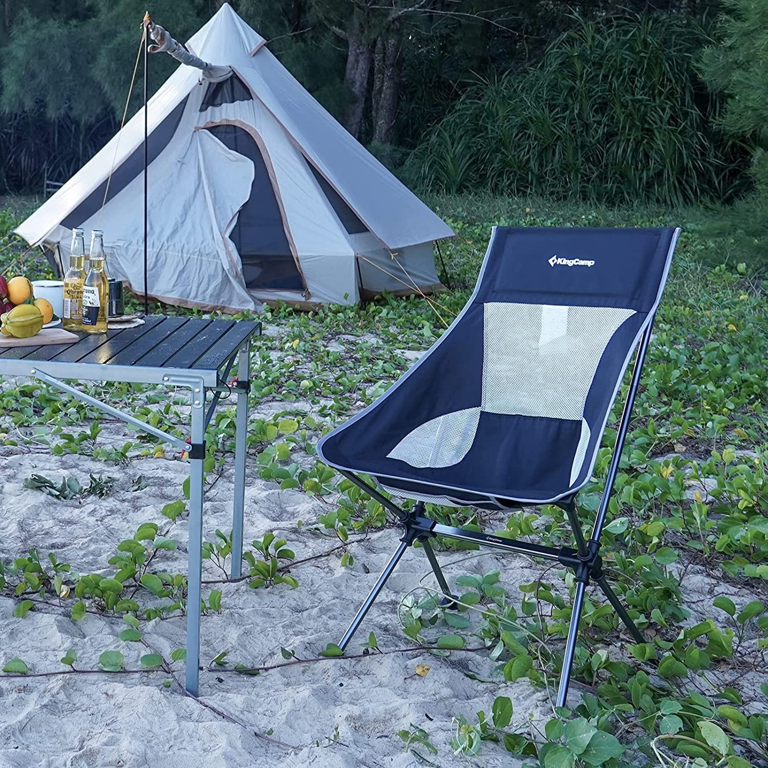 KingCamp 2 Pack High Back Camping Chairs Lightweight Extra Wide Folding Chairs with Carry Bag Black for Adult