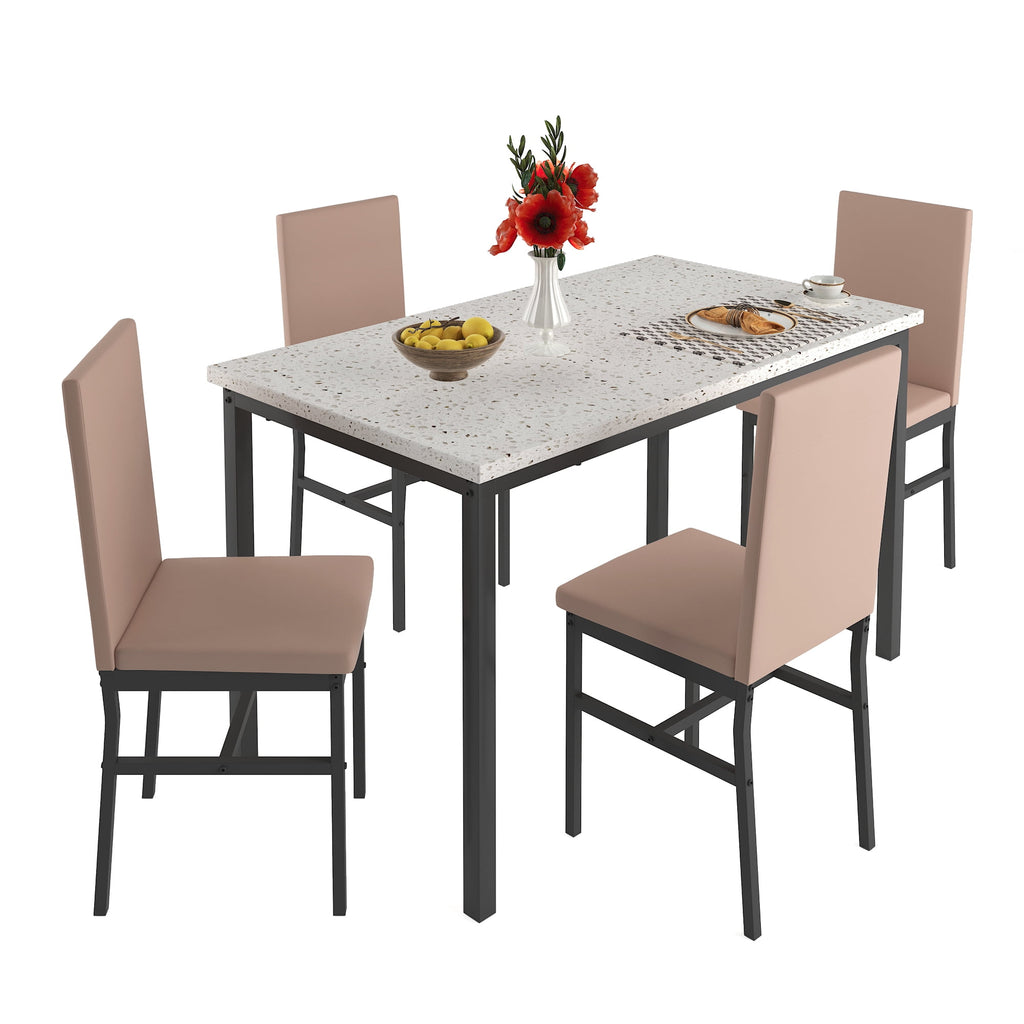 PAPROOS Dining Table Set for 4, Modern 5-Piece Kitchen Table Set with Faux Marble Top and Velvet Upholstery Chairs, Heavy Duty Dinette Sets for Breakfast Nook, Dining Room Table and Chairs, Gray