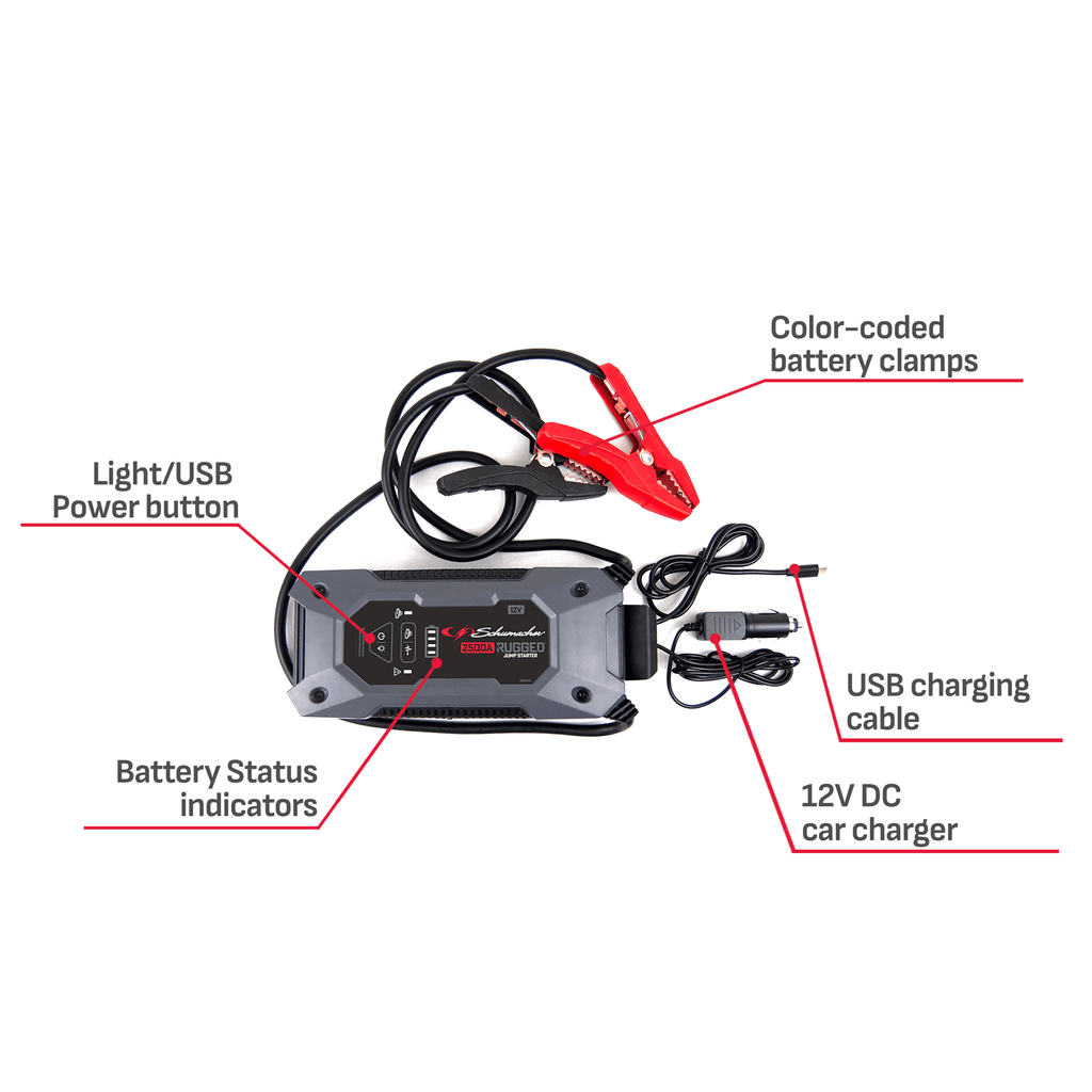 Schumacher 2500A Rugged Jump Starter and Portable Power Pack 12V DC car charger
