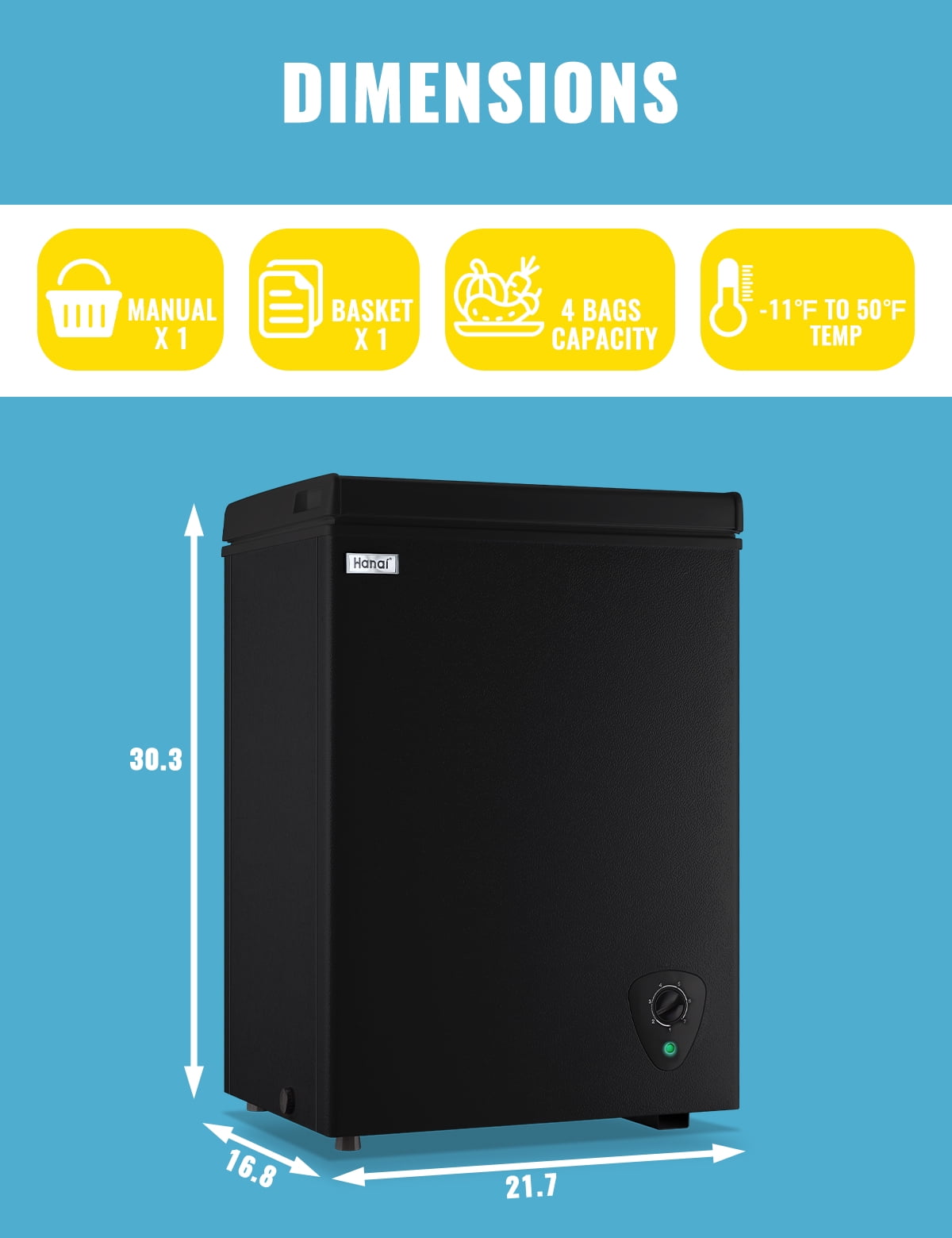 3.5 Cubic Feet Chest Freezer Small Deep Freezers with 7 Gears Temp Control Office Dorm Kitchen White