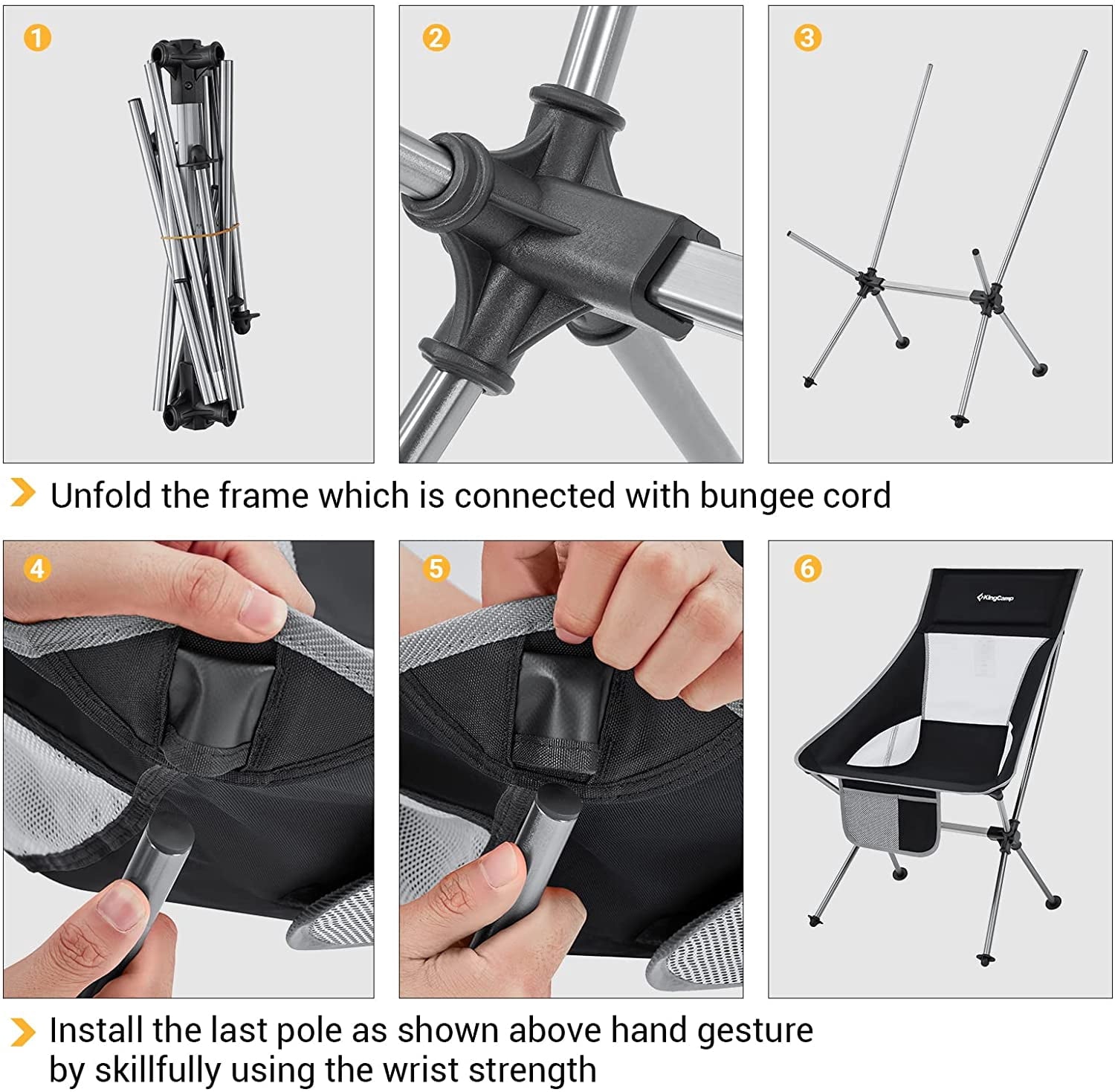 KingCamp 2 Pack High Back Camping Chairs Lightweight Extra Wide Folding Chairs with Carry Bag Black for Adult