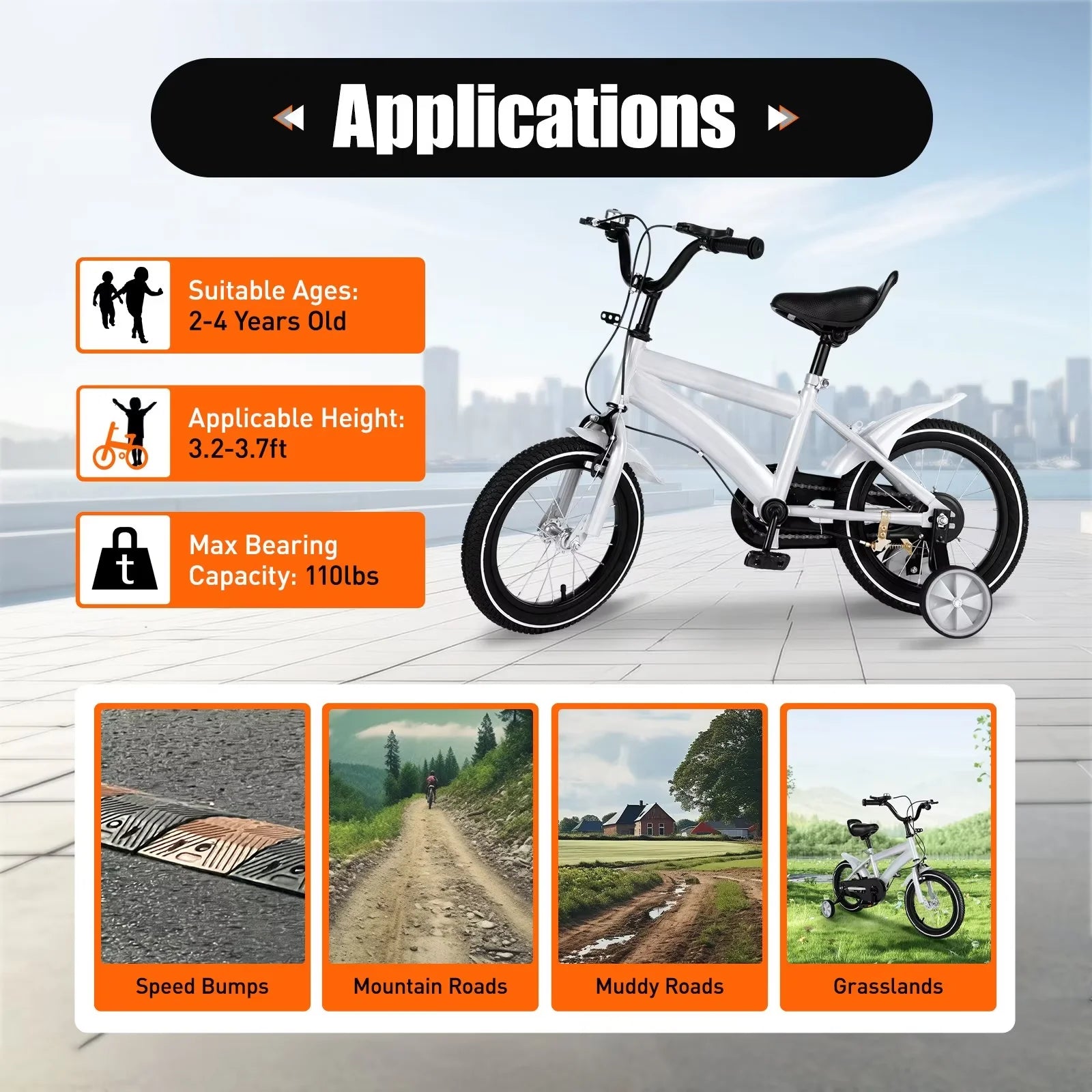 TFCFL 14 inch Kids Bike Bicycle Children Cycle Bikes Gift With With Safety Training Wheels