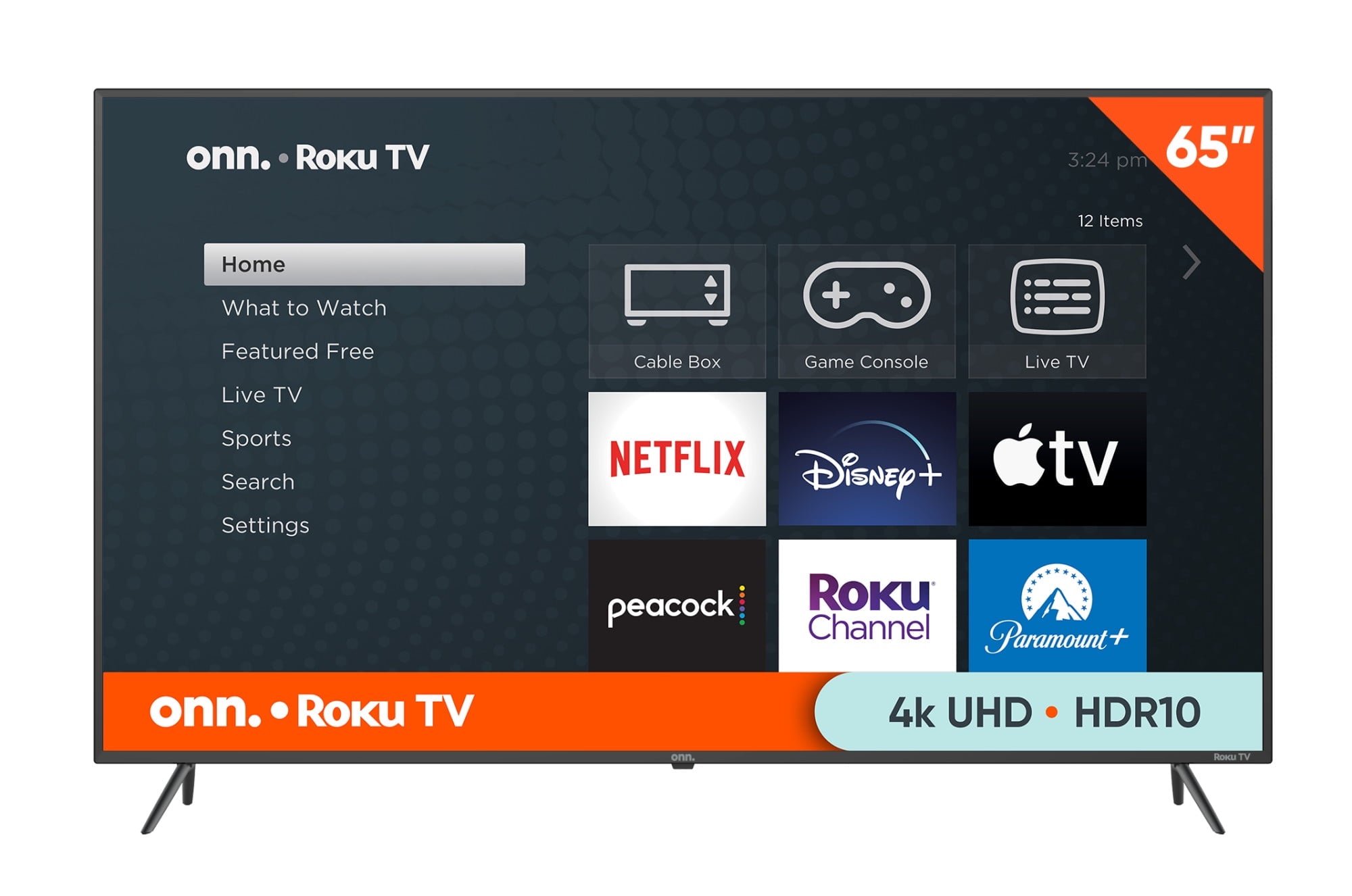 onn. 65” Class 4K UHD (2160P) LED Roku Smart Television HDR (100012587)